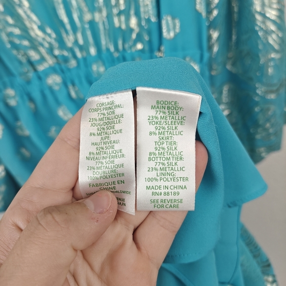 Lilly Pulitzer Nwot Joella Silk Mini Long Sleeve Metallic A Line Bermuda Blue 14 - Picture 15 of 16